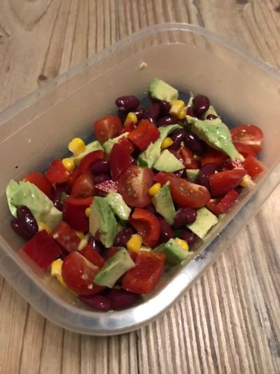 lunchbox salad, bean and corn salad, salads, healthy lunch, work lunch